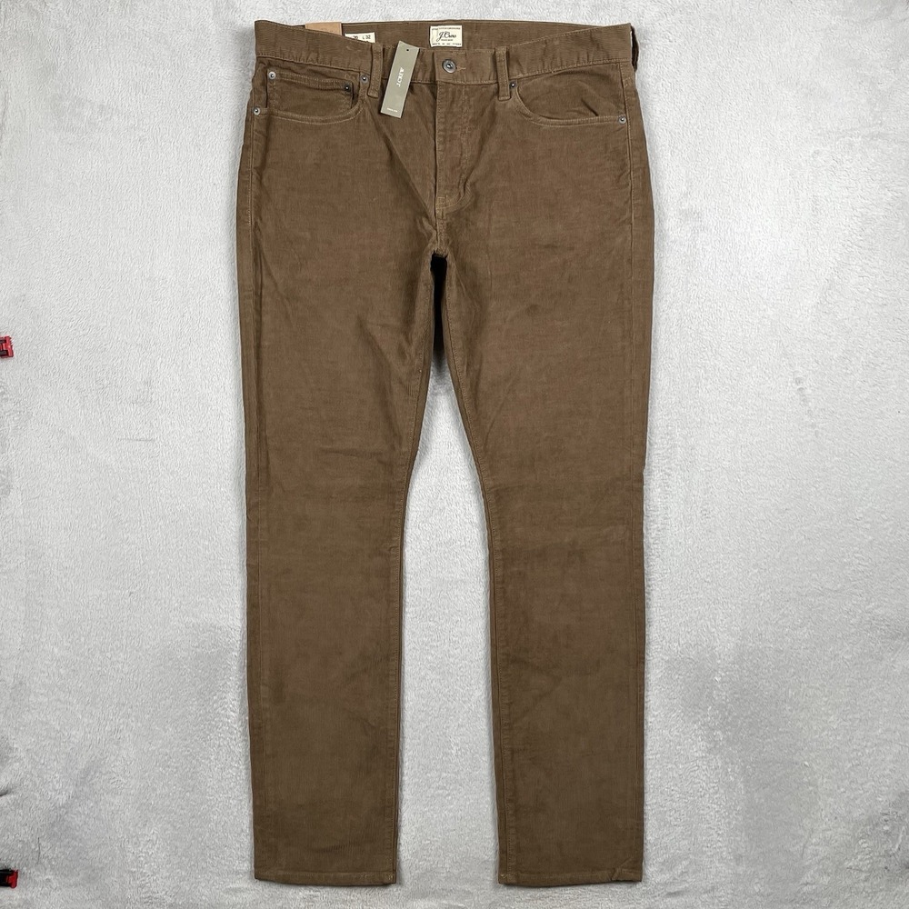 New J Crew Stretch Corduroy 250 Pants Mens 36X32 Slim Tapered Brown Preppy AQ995